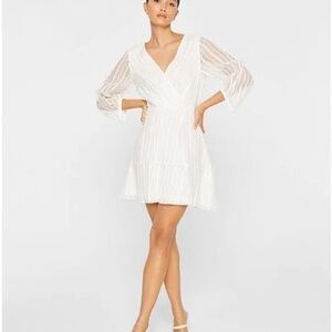 Club Monaco White Pinched Sleeve Wrap Dress
